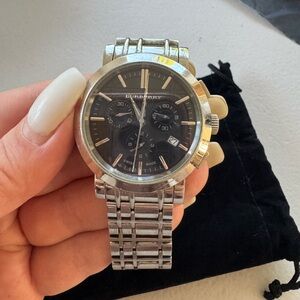 Burberry Silver Watch with Black Dial